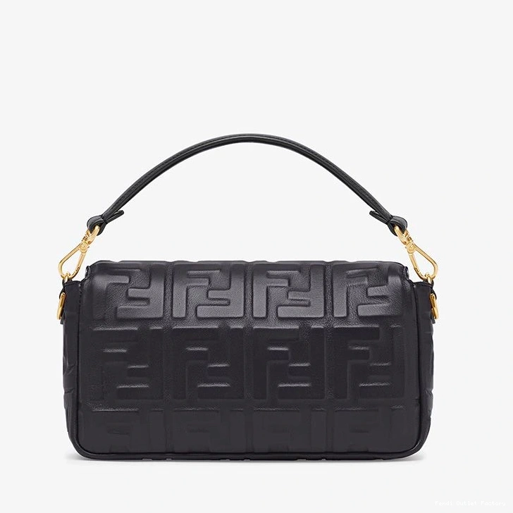 Cheap HOT Black Bag Medium In FF Motif Fendi Nappa Leather Baguette 0822